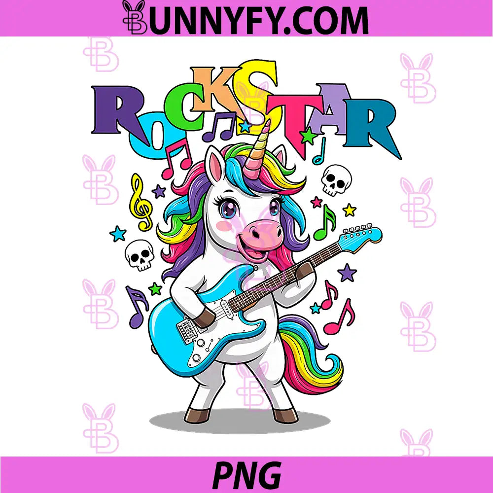 Rock Roll Rainbow Rockstar PNG, Unicorn Playing Guitar PNG