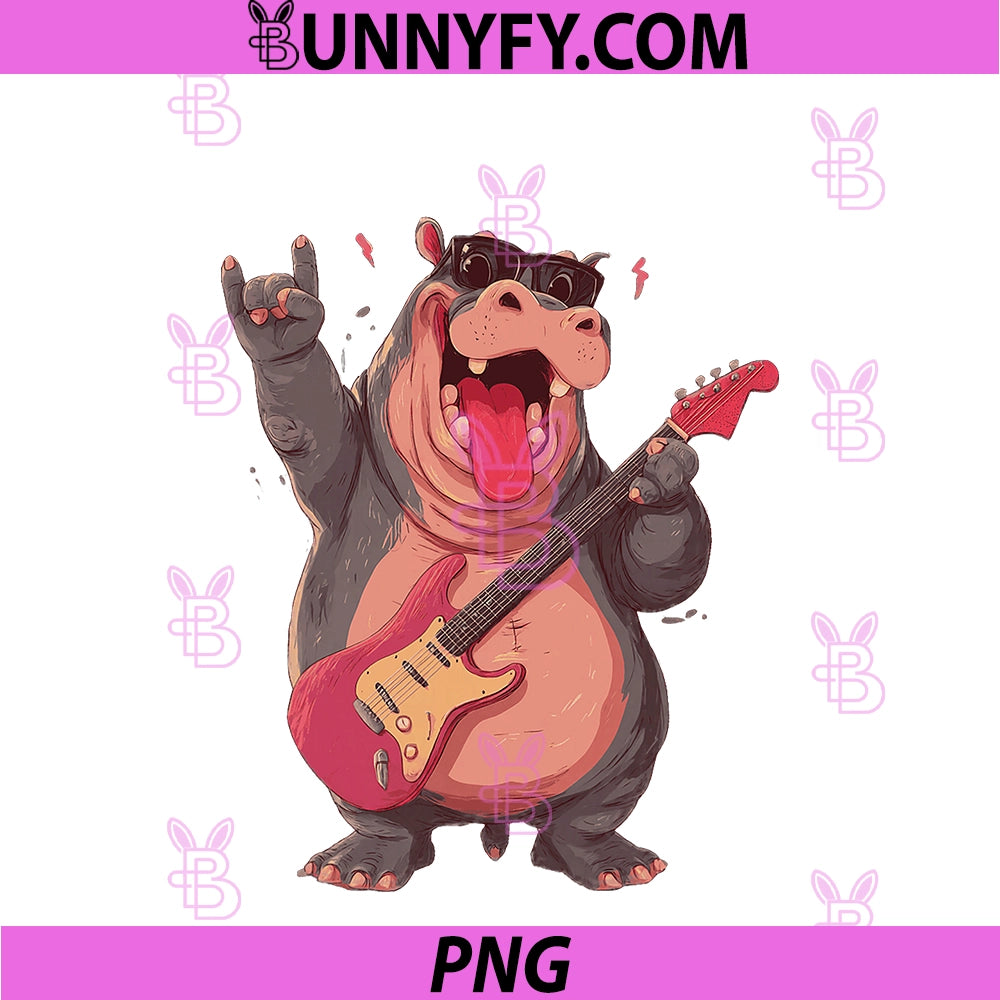 Rockstar Hippo Electric Guitar PNG, Solo Punk Metal Graphic Sharp PNG