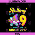 Rollin’ Into 9 Awesome Since 2017 PNG, Bowling 9th Birthday PNG