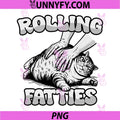 Rolling Fatties Funny Fat Cat Illustration PNG, Chubby Cat Humor PNG