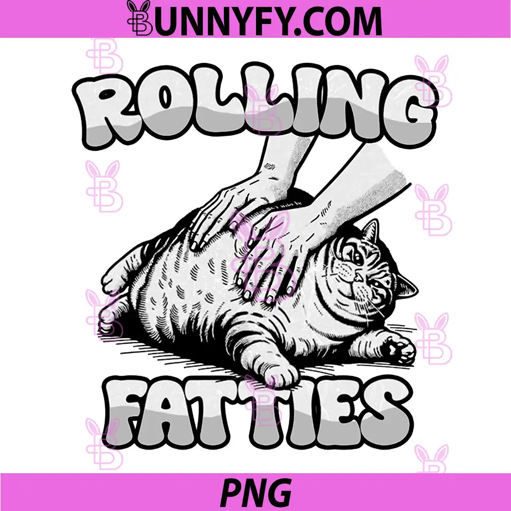 Rolling Fatties Funny Fat Cat Illustration PNG, Chubby Cat Humor PNG
