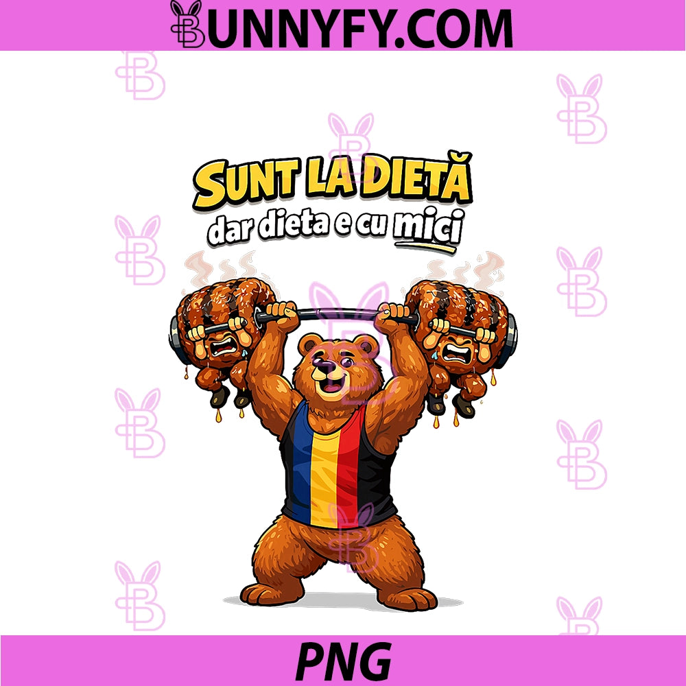 Romanian Mici Diet Gym Bear PNG, Funny Romania Flag Fitness PNG
