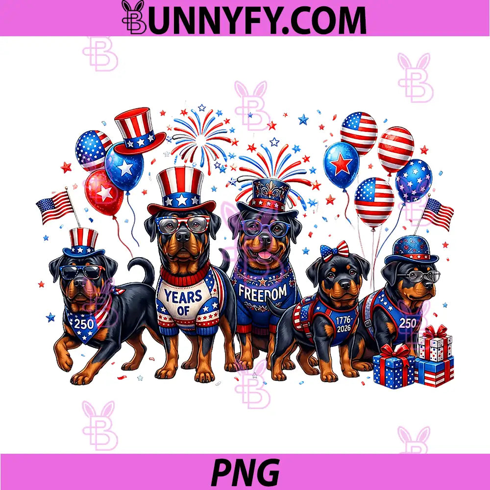 Rottweiler Dog 250 Years PNG, 250th Anniversary 1776 2026 PNG