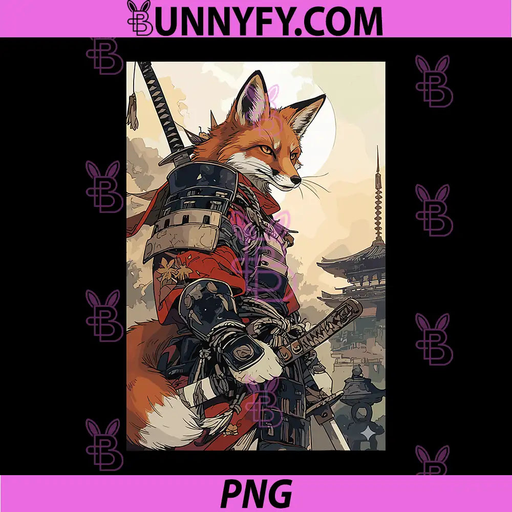 Samurai Fox PNG, Vintage Graphic Japanese PNG