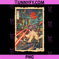 Samurai Pug Giant Kaiju PNG, Laser Eyes Cyberpunk Japanese Art PNG