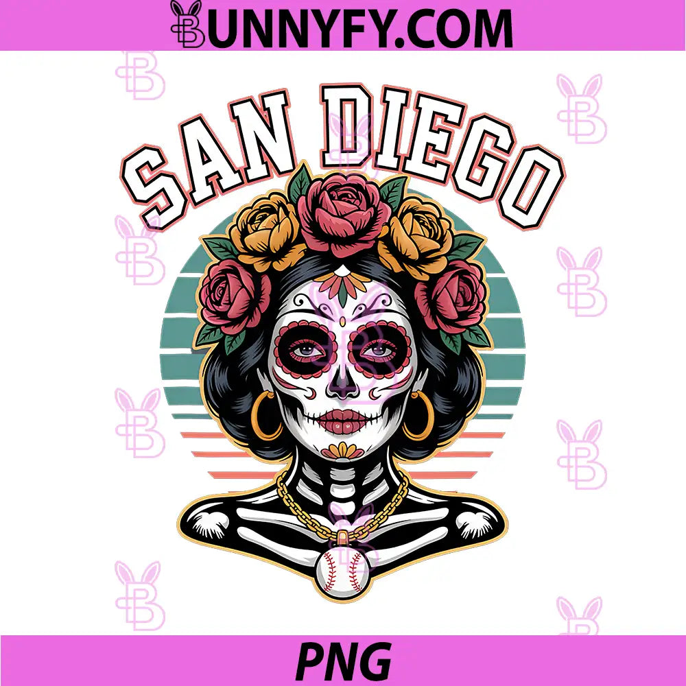 San Diego Sugar Skull PNG, Flower City Baseball PNG