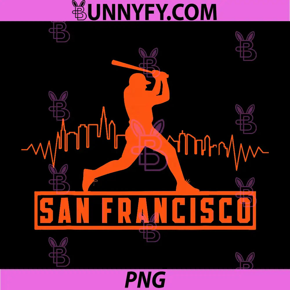 San Francisco PNG, Lovers Skyline Retro Baseball Heartbeat PNG