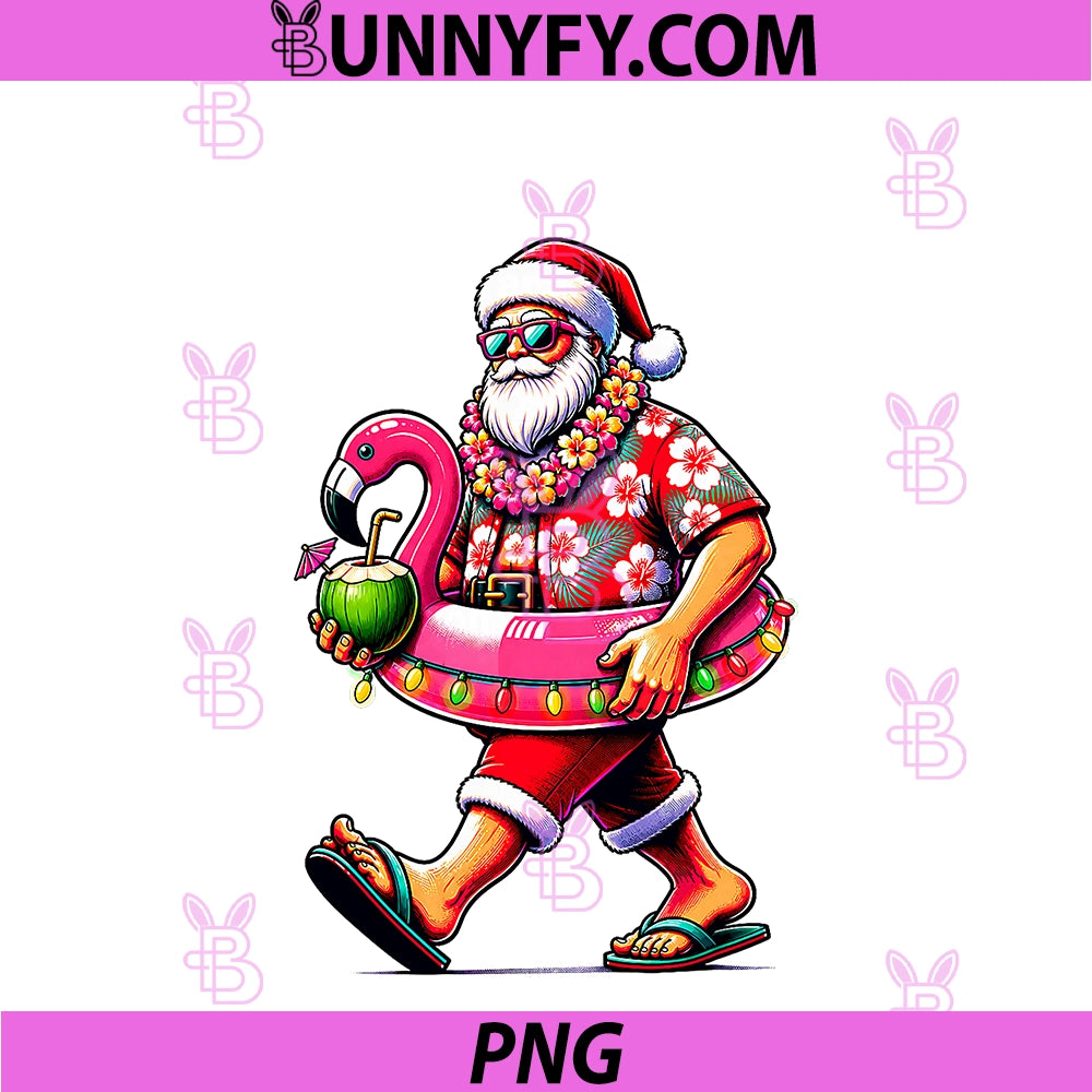 Santa Flamingo Christmas In July PNG, Summer Hawaiian PNG