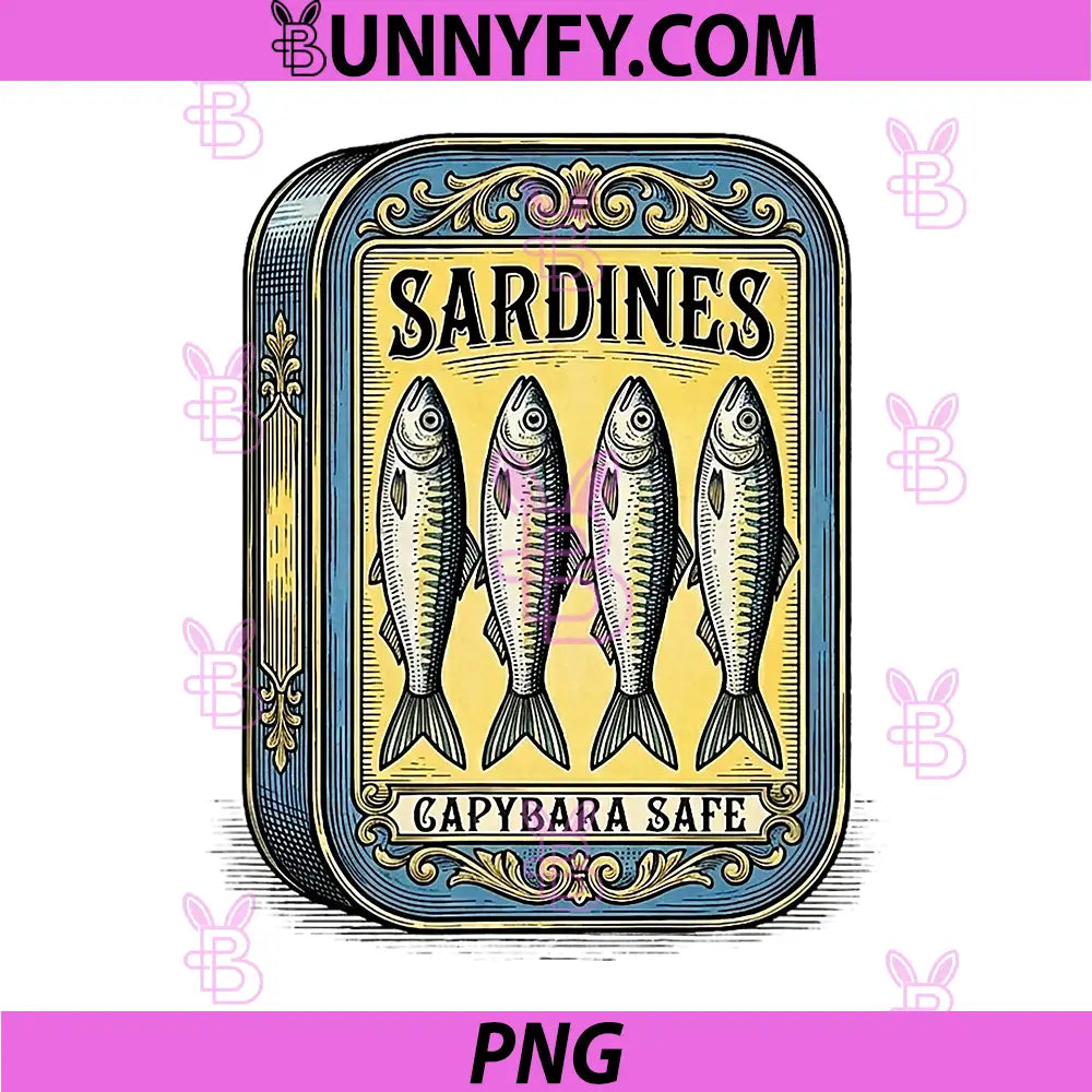 Sardines Vintage Canned Fish PNG, Parody Fun Capybara Safe PNG