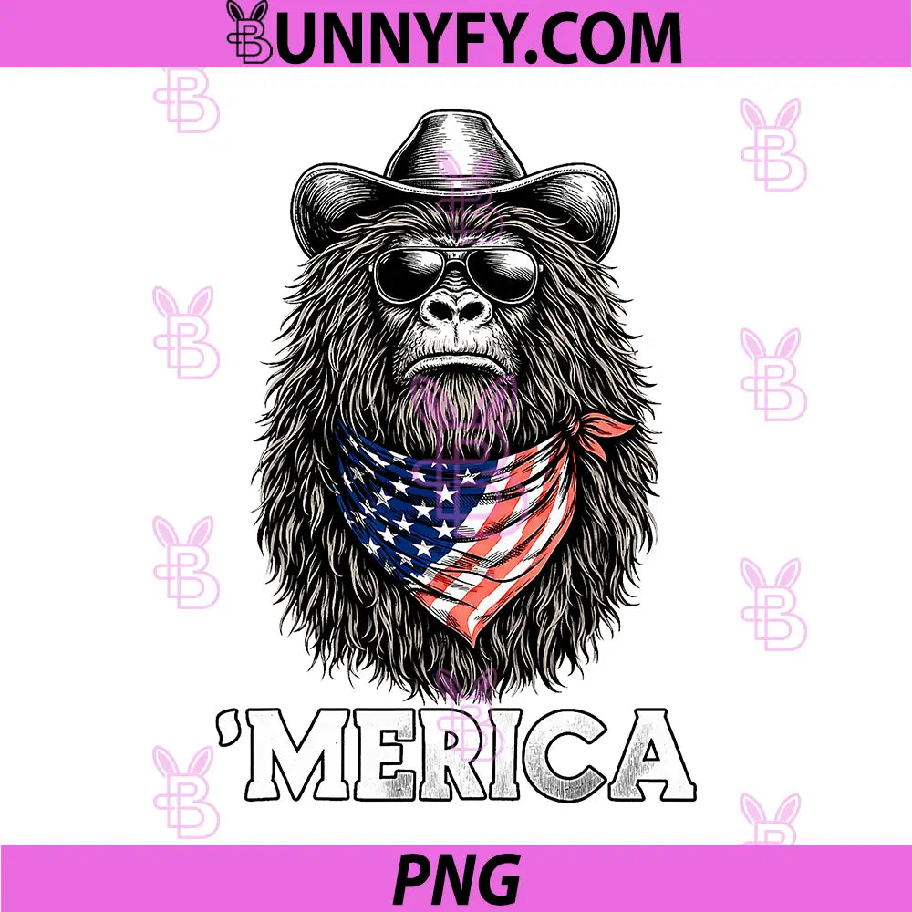 Sasquatch Bigfoot American Flag PNG, Bandana Cool Sunglasses PNG