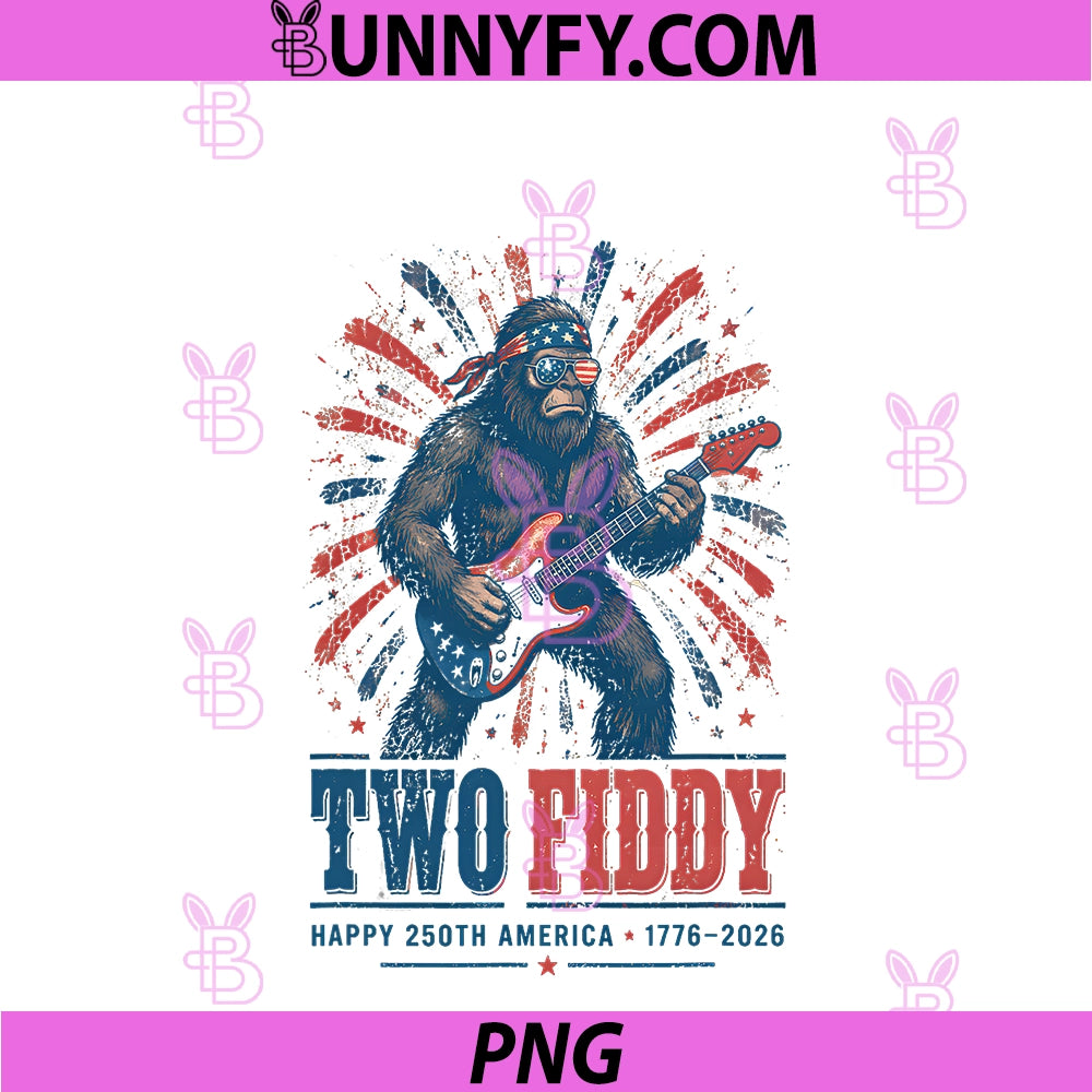 Sasquatch Guitar Two Fiddy 250th PNG, 4th Of July American Flag PNG