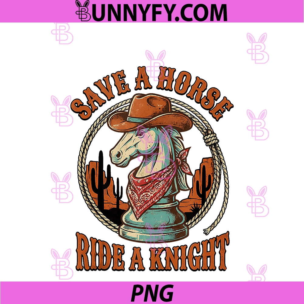 Save A Horse Ride A Knight PNG, Chess Cowboy Western Pun PNG