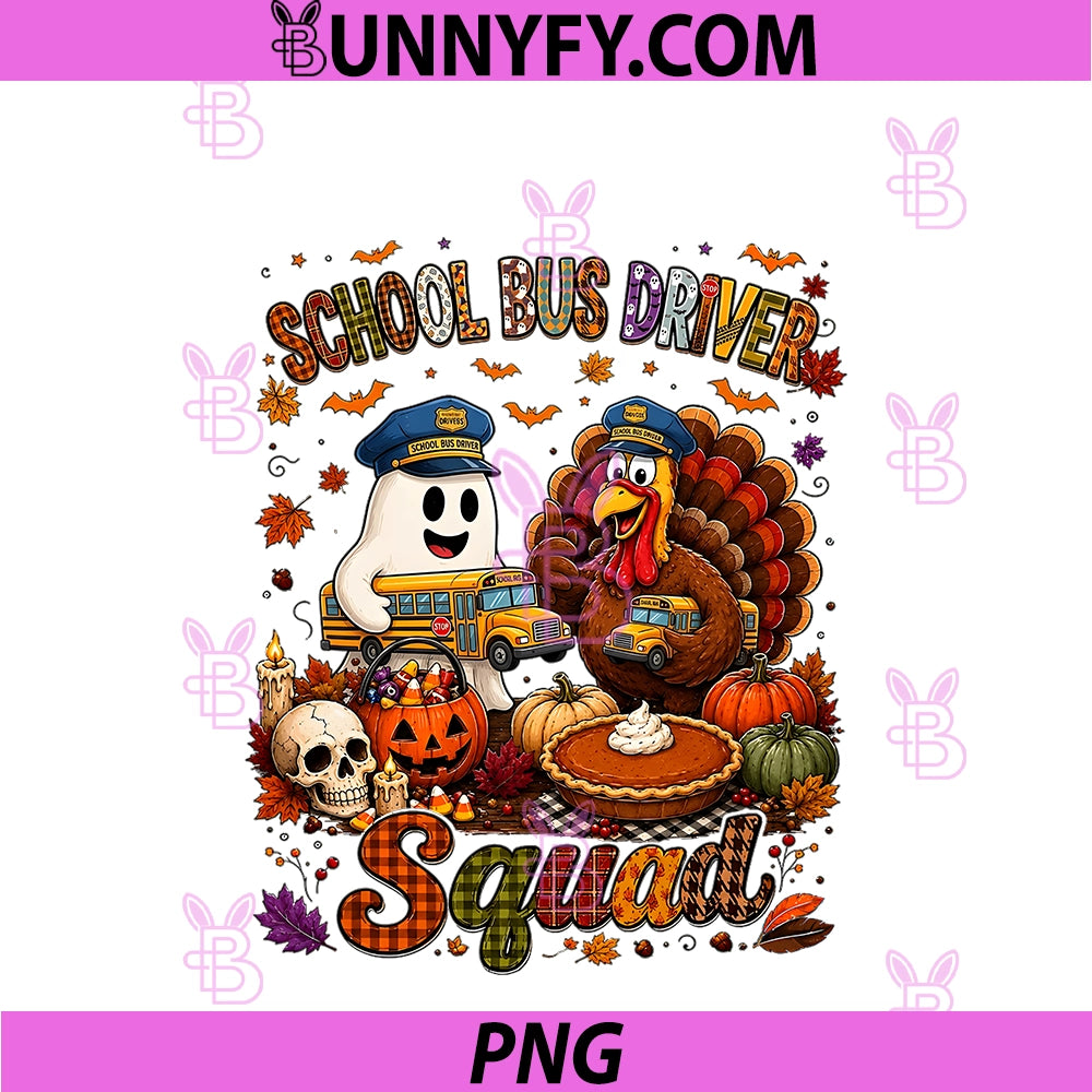 School Bus Driver Squad PNG, Halloween Boo Thanksgiving Turkey PNG