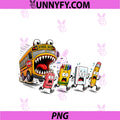 School Bus Monster PNG, Funny Cartoon Bus Eating School Supplies Raglan PNG