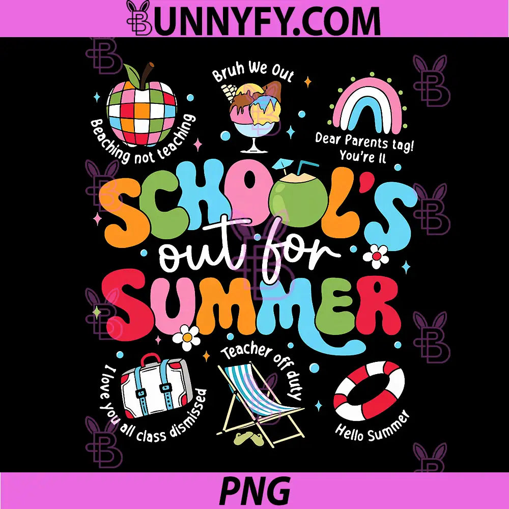 Schools Out for Summer Retro PNG, Groovy Last Day of School Funny PNG