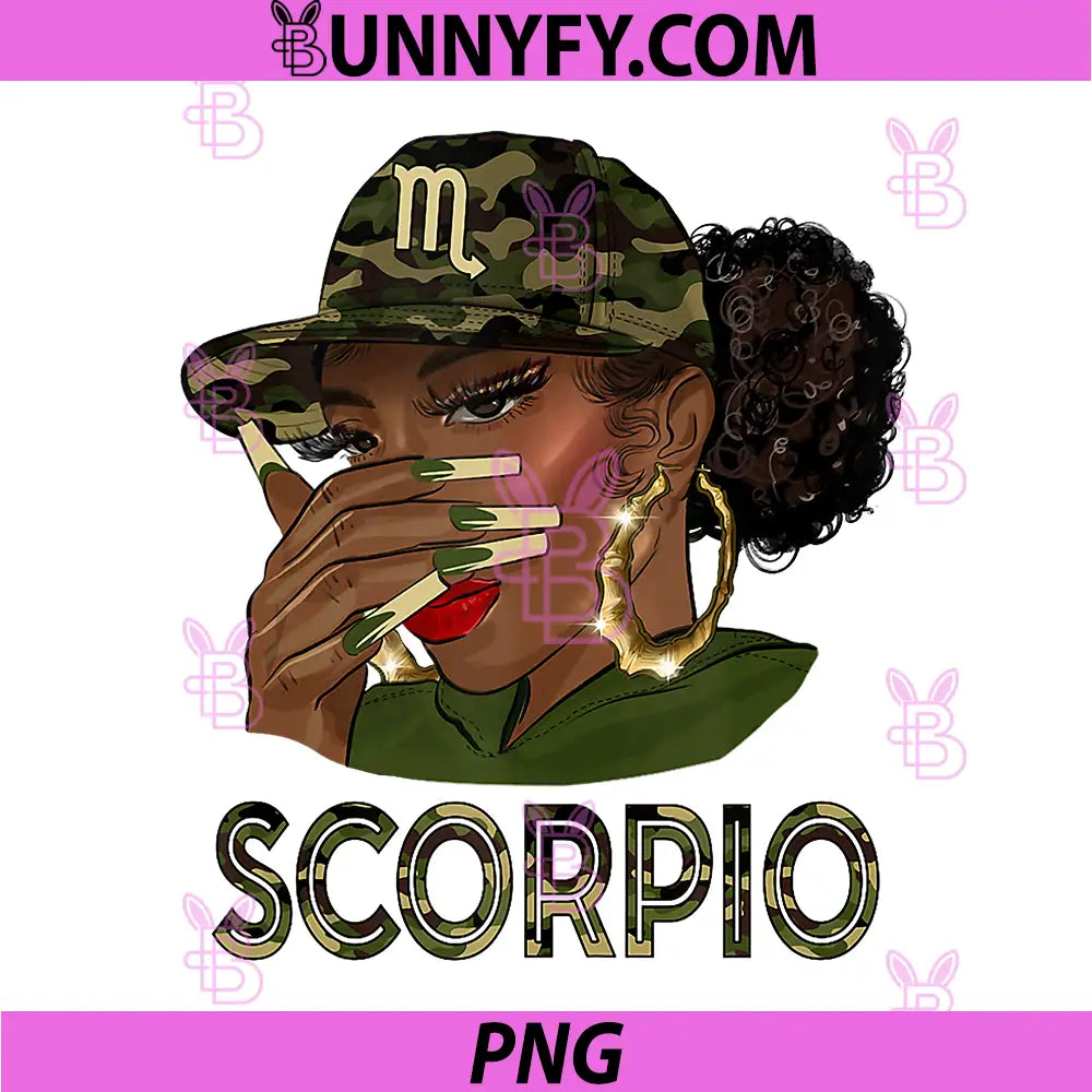 Scorpio Queen PNG, Black Girl with Cap Camo PNG, Afro Woman Zodiac PNG