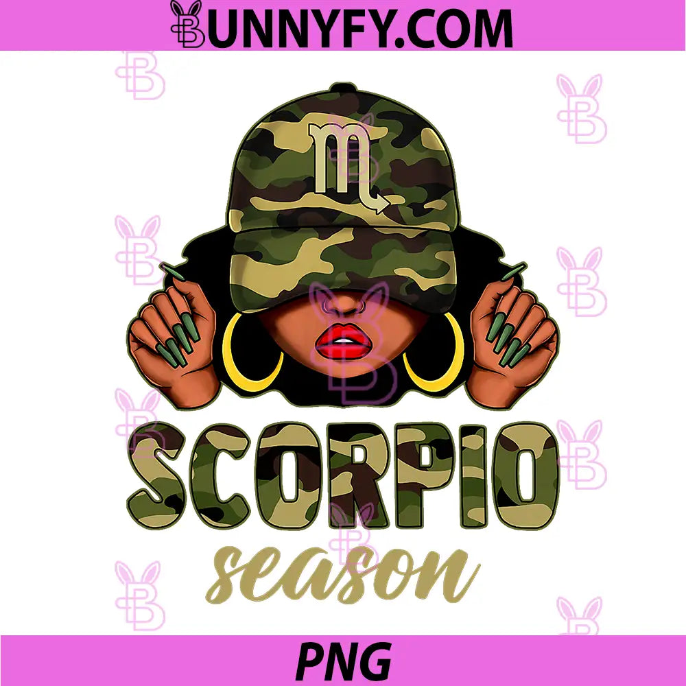 Scorpio Season PNG, Black Woman Camo Hat PNG, Afro Girl Zodiac PNG
