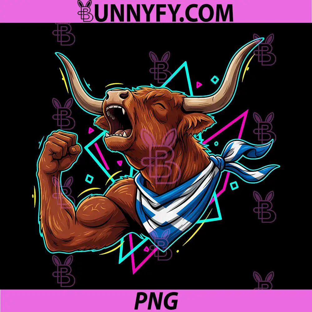 Scotland Flag Highlander Cow PNG, Scottish Highland Cow PNG