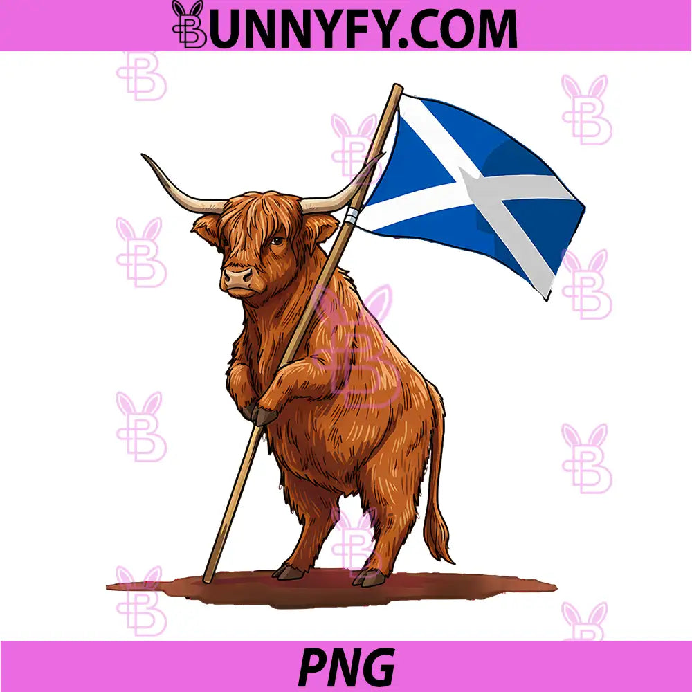 Scotland Flag Highlander Cow PNG, Scottish Highland Cow PNG