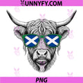 Scottish Highland Cow With Scotland Flag Sunglasses PNG, Funny Highland Cattle PNG