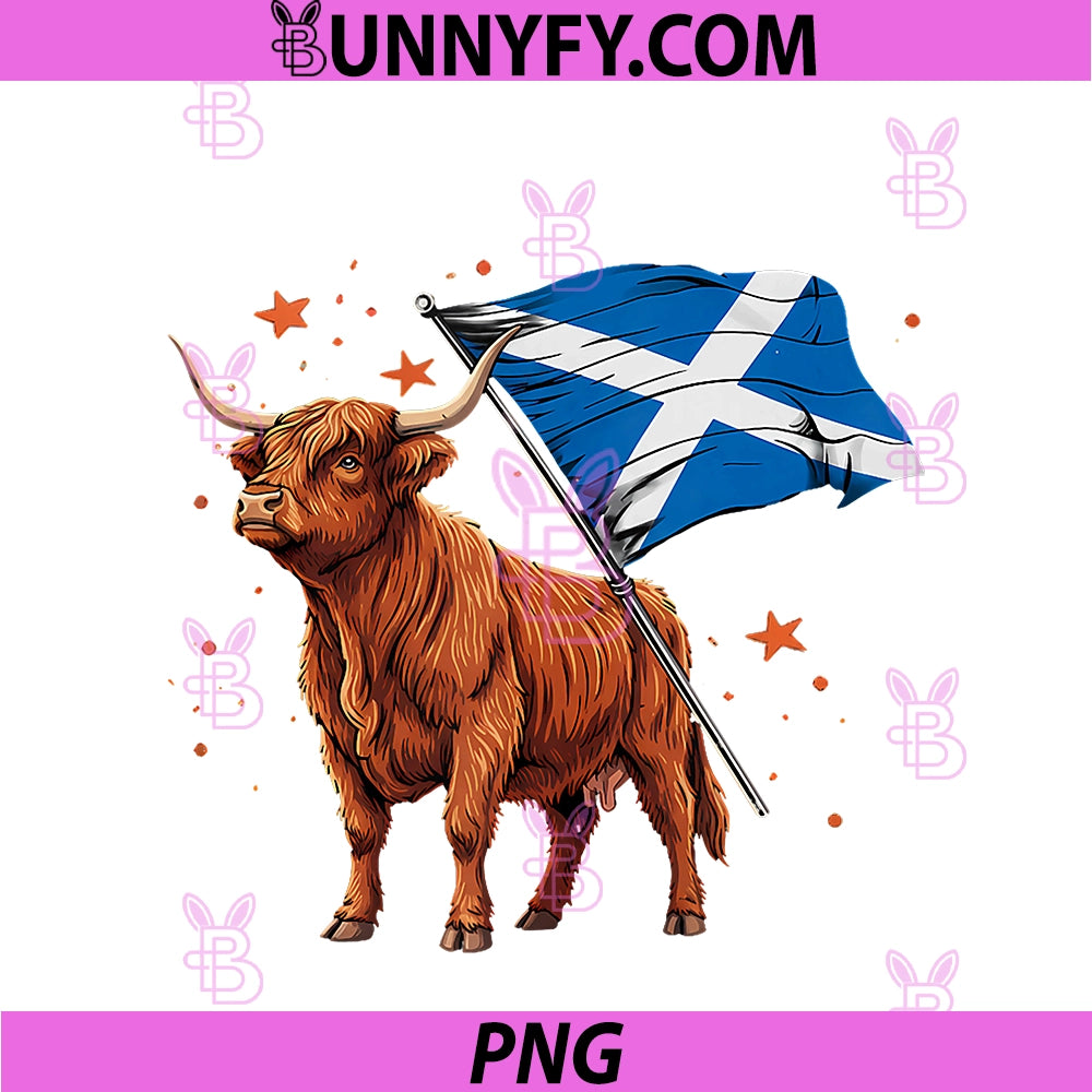 Scottish Highland Cow Scotland Flag PNG, Highlander Cow PNG