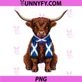 Scottish Highland Cow With Scotland Flag Scarf PNG, Cute Highland Cattle PNG