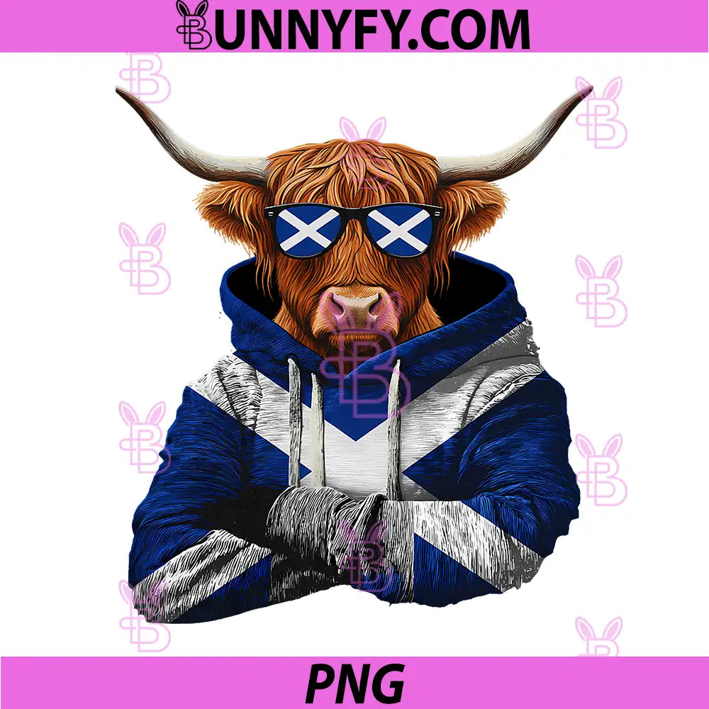 Scottish Highlander Cow PNG, Scotland Flag Highland Cow PNG