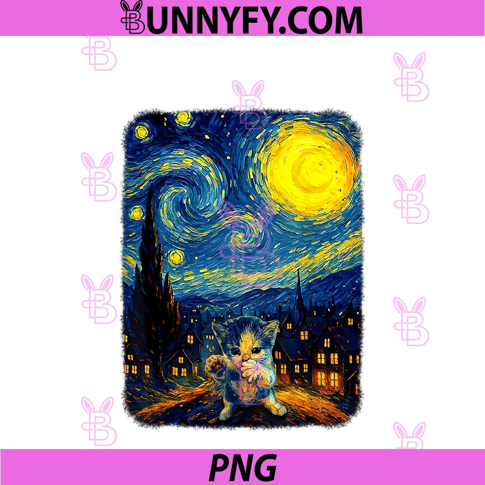 Scuba Dancing Meme PNG, Cat Starry Night Van Gogh PNG