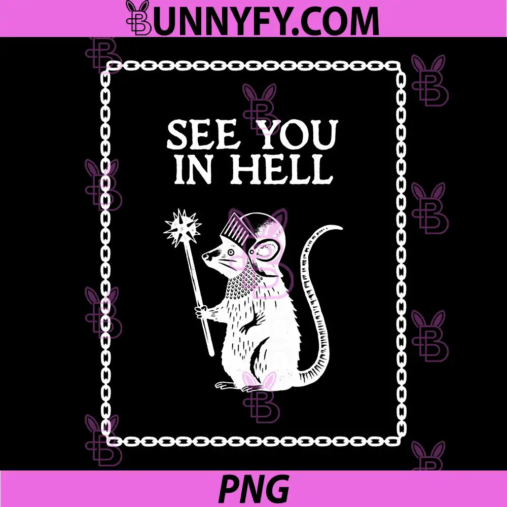 See You In Hell PNG, Knight Rat Flail Vintage PNG