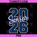 Senior 2026 Graduation PNG, Varsity Navy Blue White On The Back PNG