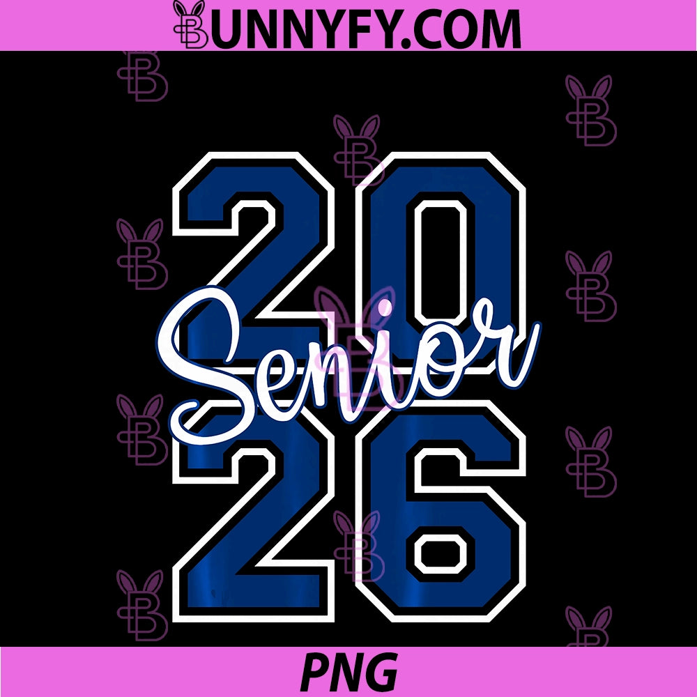 Senior 2026 Graduation PNG, Varsity Navy Blue White On The Back PNG