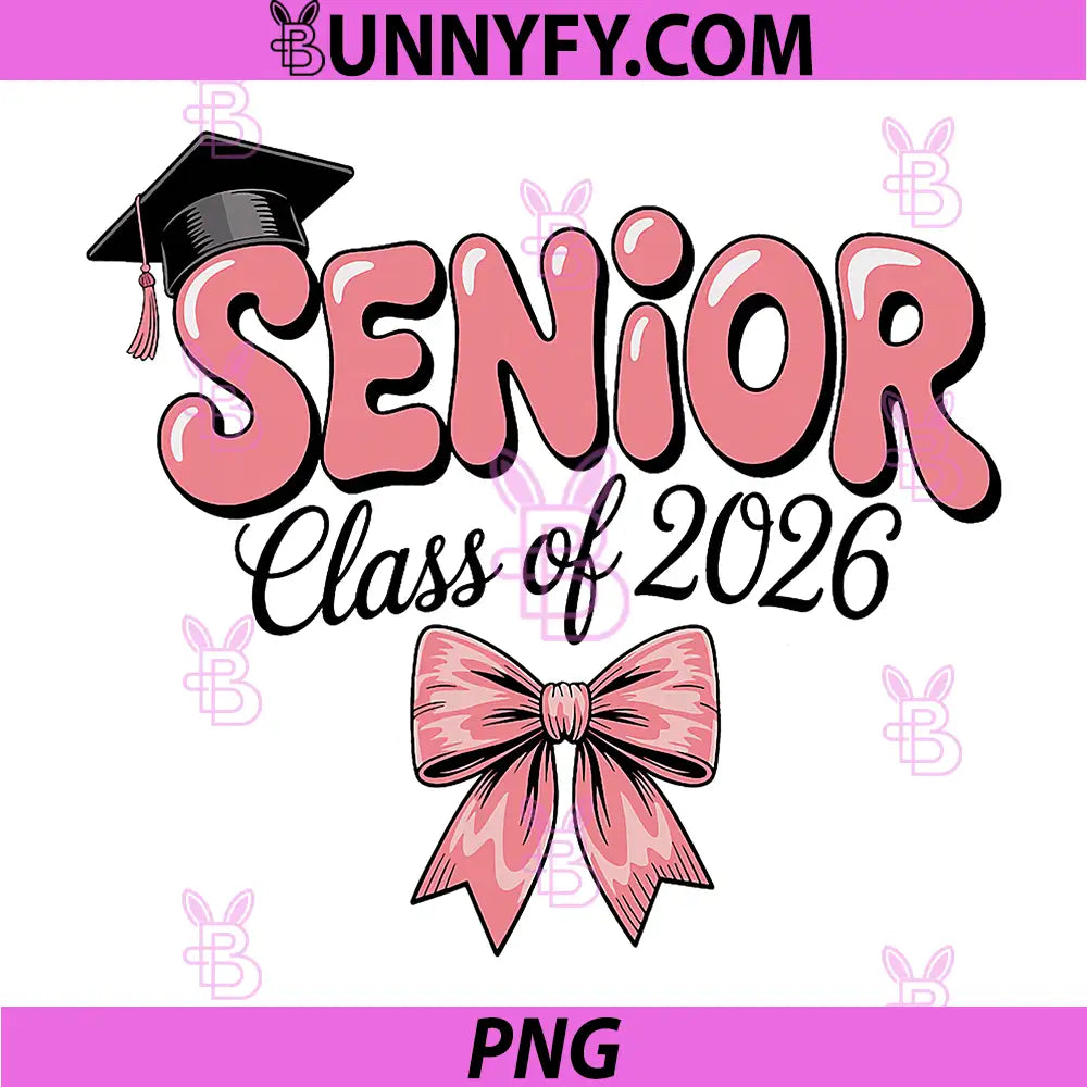 Senior Class of 2026 PNG, Pink Coquette Bow Graduation 2026 PNG