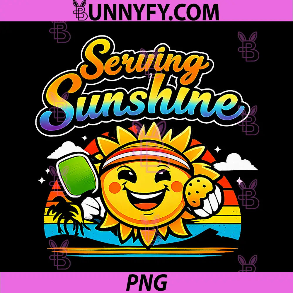 Serving Sunshine PNG, Pickleball Retro Rainbow Sun PNG