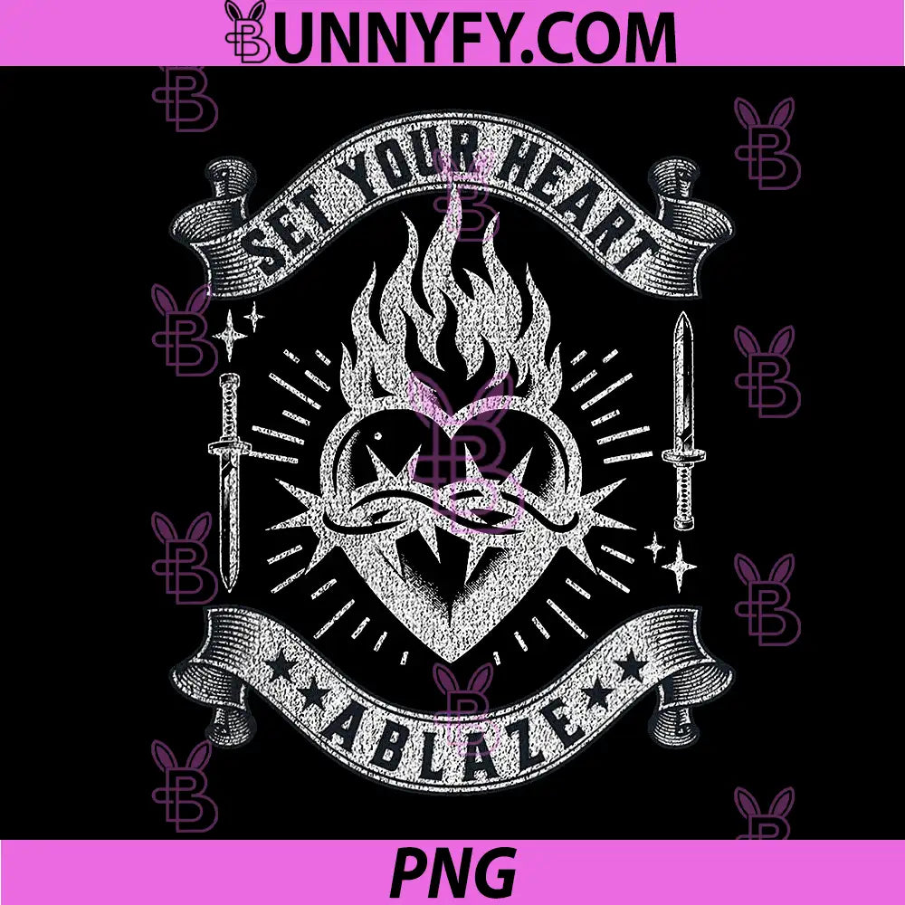 Set Your Heart Ablaze Sacred Art PNG, Flaming Heart Sword PNG