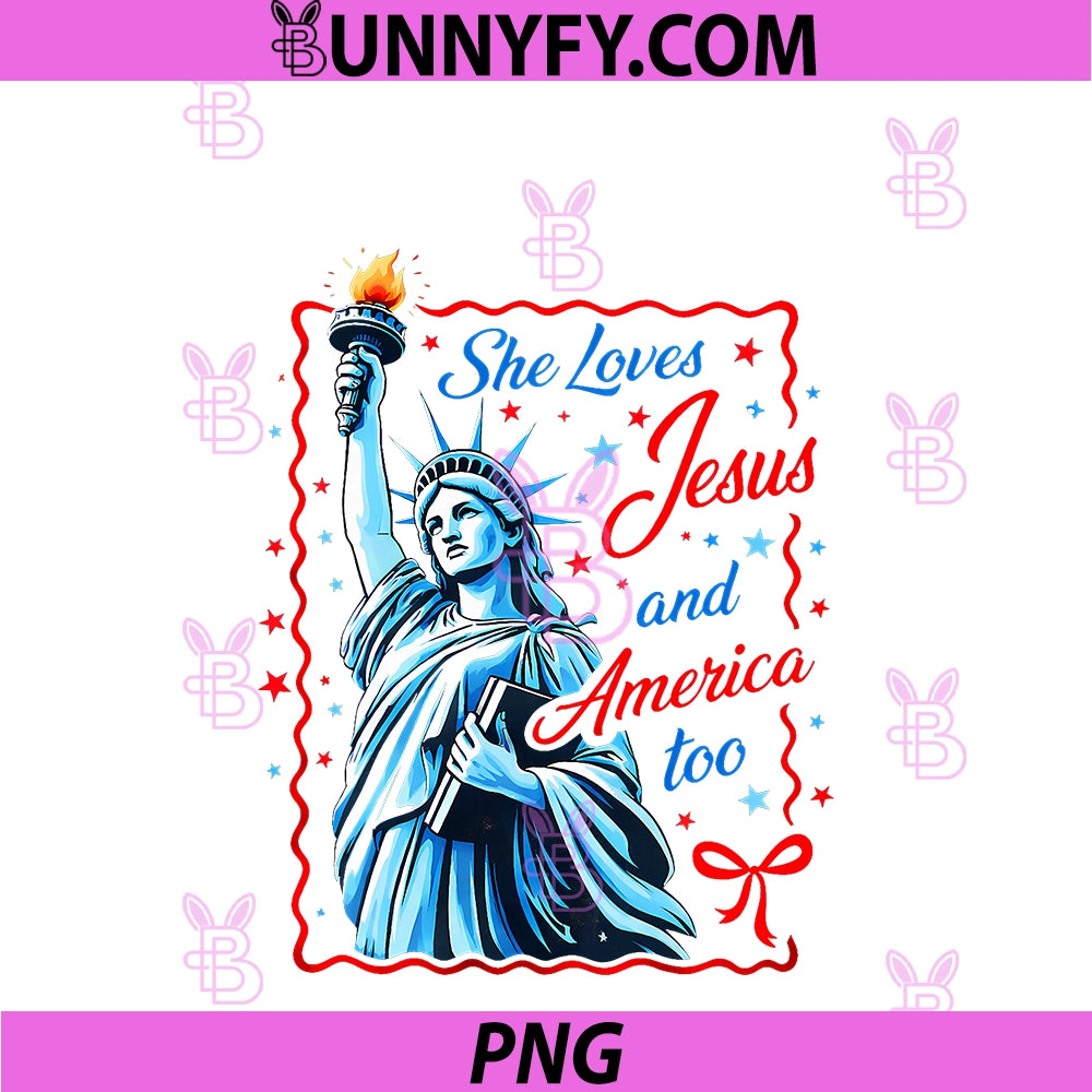She Loves Jesus And America Too PNG, 4th Of July Women US Flag PNG