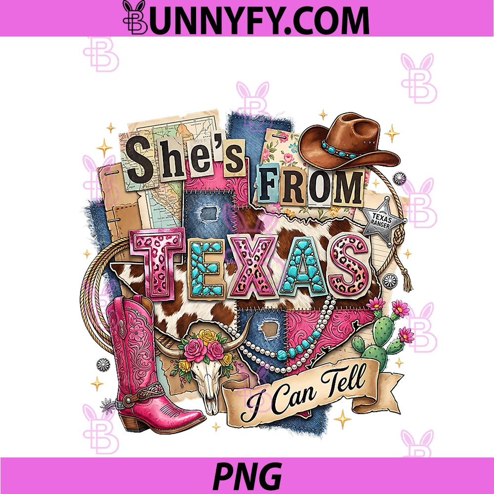 She's From Texas I Can Tell PNG, Western Cowgirl Pink Boot Gift PNG