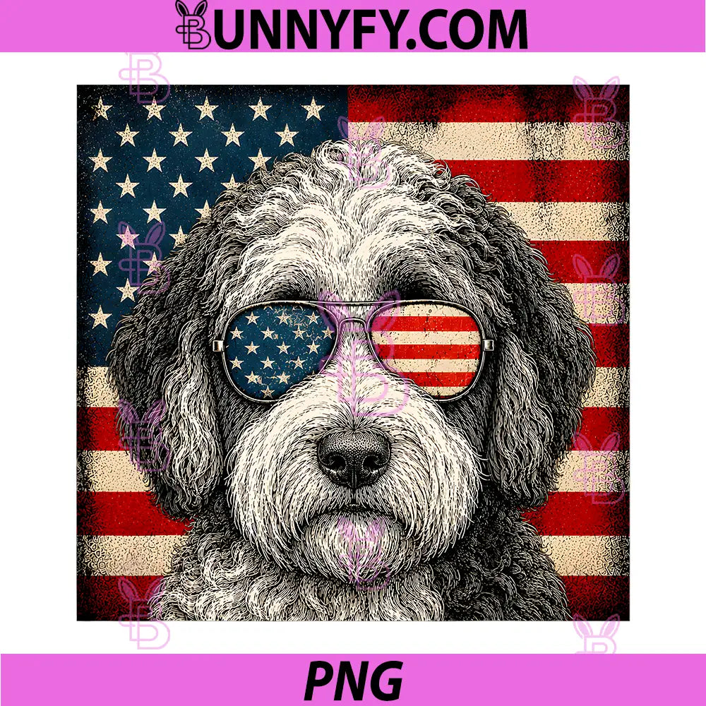 Sheepadoodle 4th of July US PNG, American Flag Dog Patriotic PNG