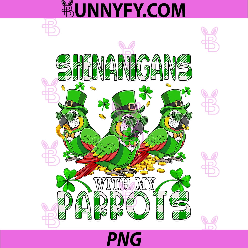 Shenanigans With Parrots Patrick's Day PNG, Three Cute Birds PNG