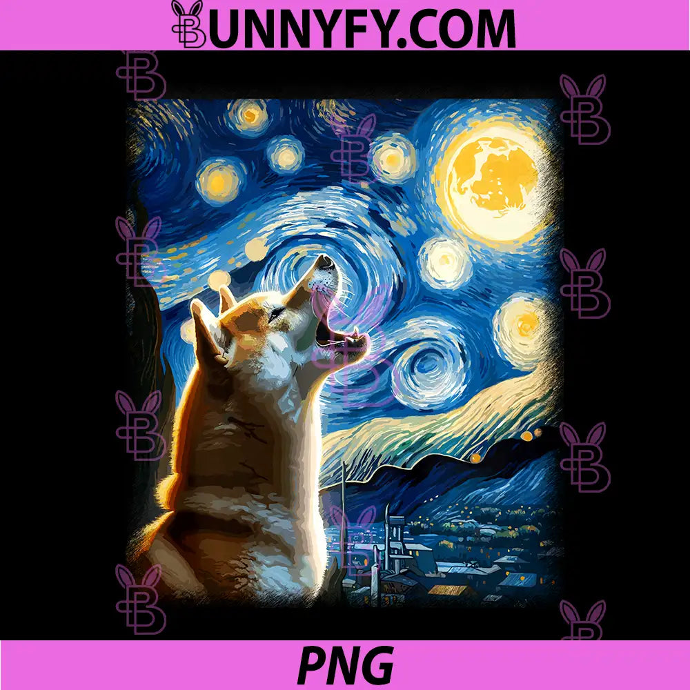 Shiba Inu Dog Canine Art Van Gogh PNG, Starry Night Shiba Inu Performance PNG