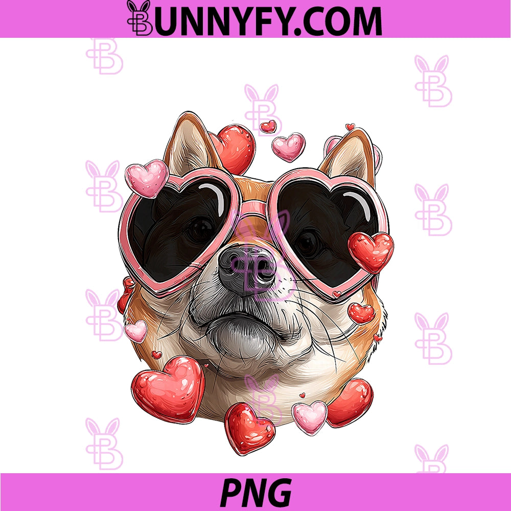 Shiba Inu Dog PNG, Valentine's Day Heart Glasses PNG