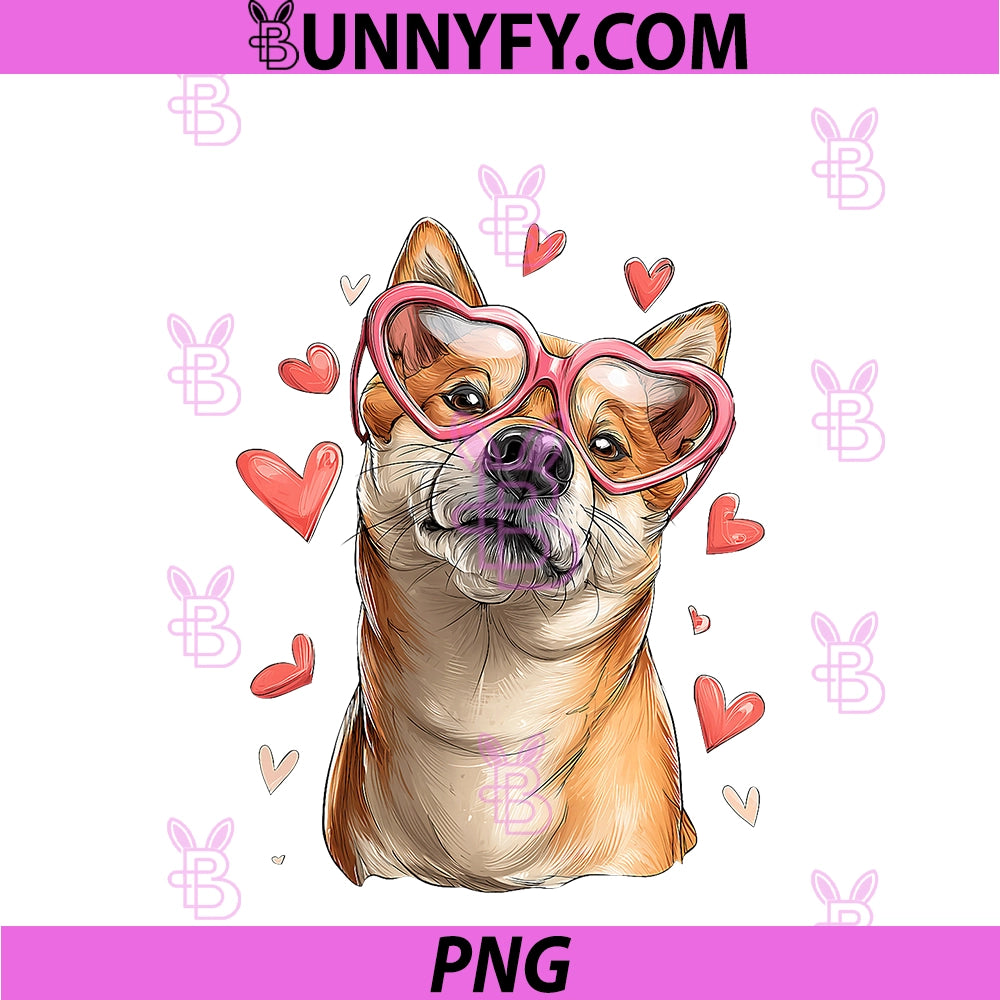 Shiba Inu Dog Valentine's Day PNG, Heart Glasses PNG