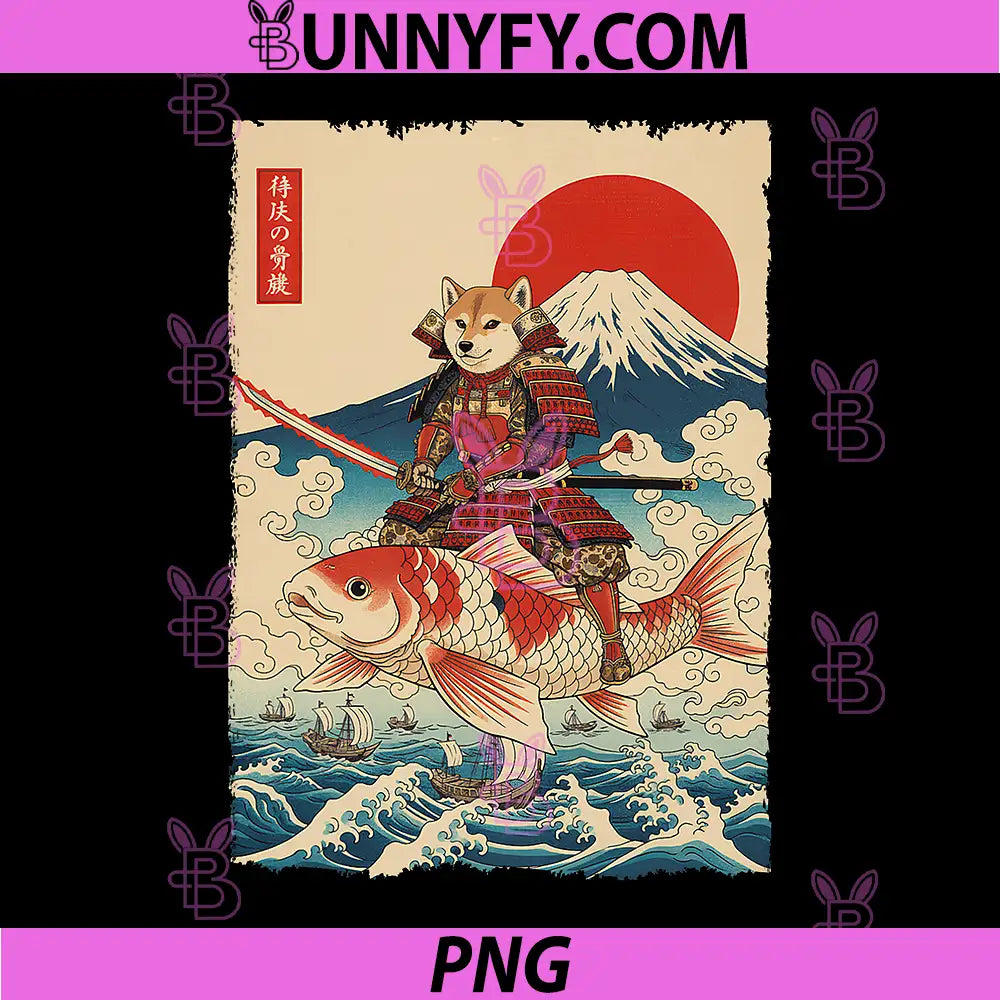 Shiba Inu Samurai PNG, Koi Mount Fuji PNG