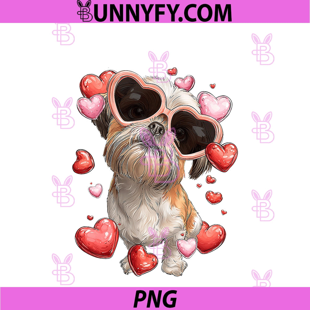 Shih Tzu Dog PNG, Valentine's Day Heart Glasses PNG