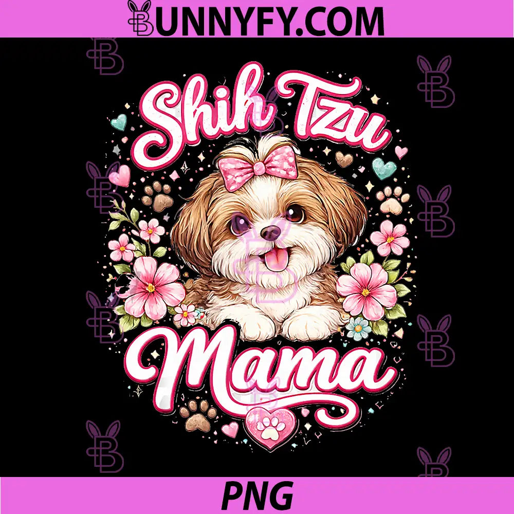 Shih Tzu Mama Cute PNG, Dog Mom Paw Heart Floral PNG