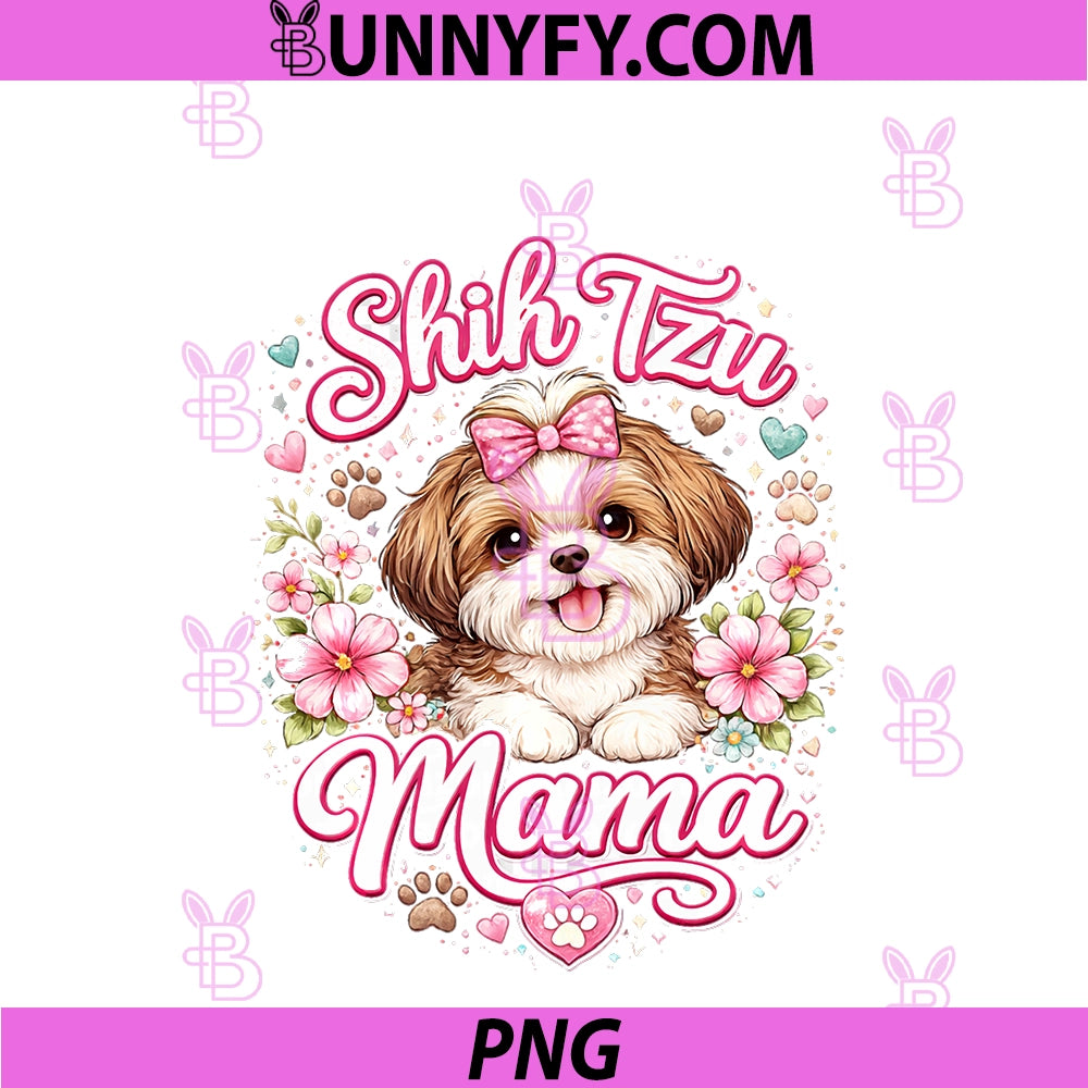 Shih Tzu Mama Cute PNG, Dog Mom Paw Heart Floral PNG