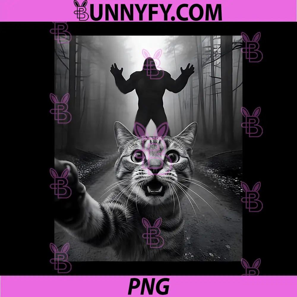 Shocked Tabby Cat PNG, Selfie with Bigfoot Funny PNG