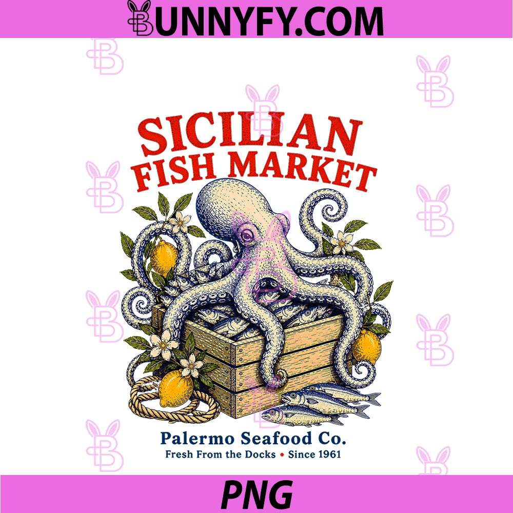 Sicilian Fish Market Sicily Retro PNG, Octopus Palermo Italy PNG