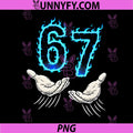 67 Blue Flame Number Graphic PNG, Funny Hand Meme Art PNG