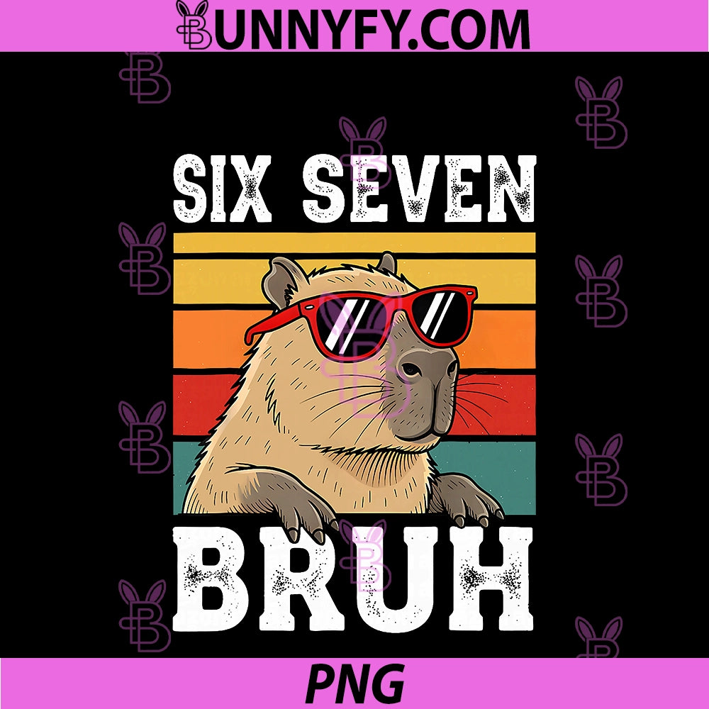 Six Seven Bruh 67 Meme PNG, Funny Capybara Retro PNG
