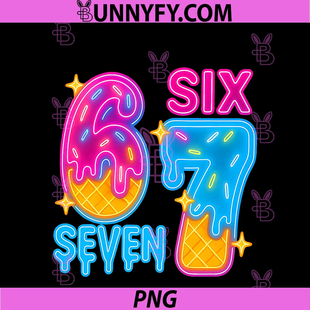 Six Seven Ice Cream Drip Meme 67 PNG, Funny Gen Alpha Slang 6 7 PNG